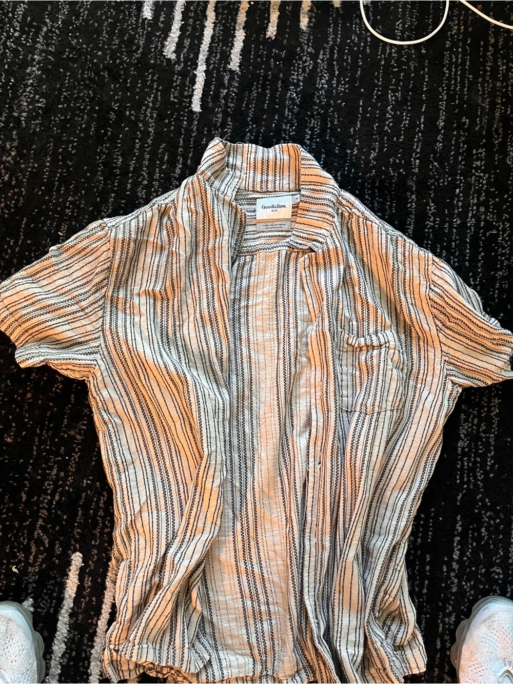 Goodfellow & Co Cream and Black Striped Short-Sleeve Button-Down Shirt